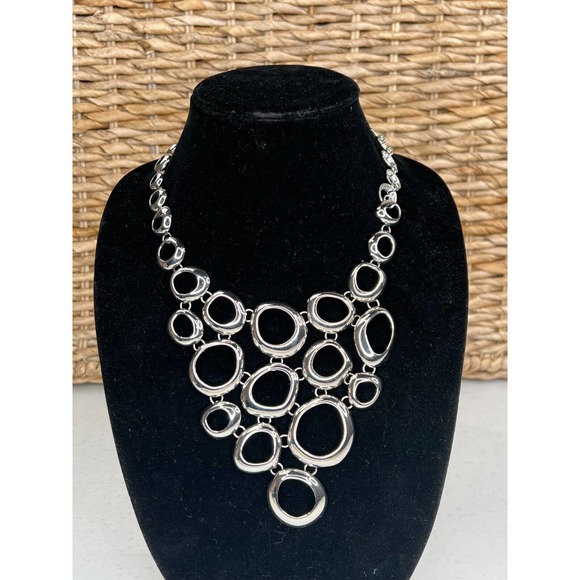 Lia Sophia Sterling Silver Bubble Circle Bib Necklace‎ Statement Classy Classic - Picture 1 of 8
